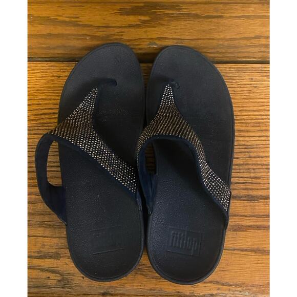Fitflop Slip On Sandals Rhinestones Women’s 7 Navy - Picture 6 of 8